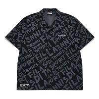 Men's FILA FUSION Casual Breathable Loose Woven Short Sleeve Shirt Black Gray T11M121402A-BK