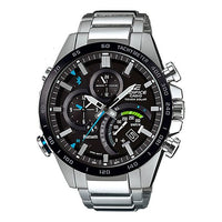 CASIO EDIFICE Waterproof Solar Powered Black DialSilver Strap Mens BlackSilver Analog EQB-510XYDB-1A