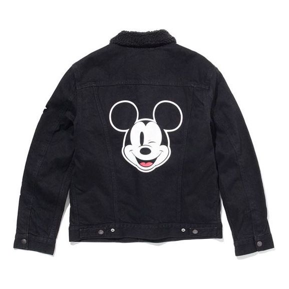 Men's Levis x MICKEY Crossover Mickey Mouse Series lamb's wool Denim Jacket Black 16365-0085