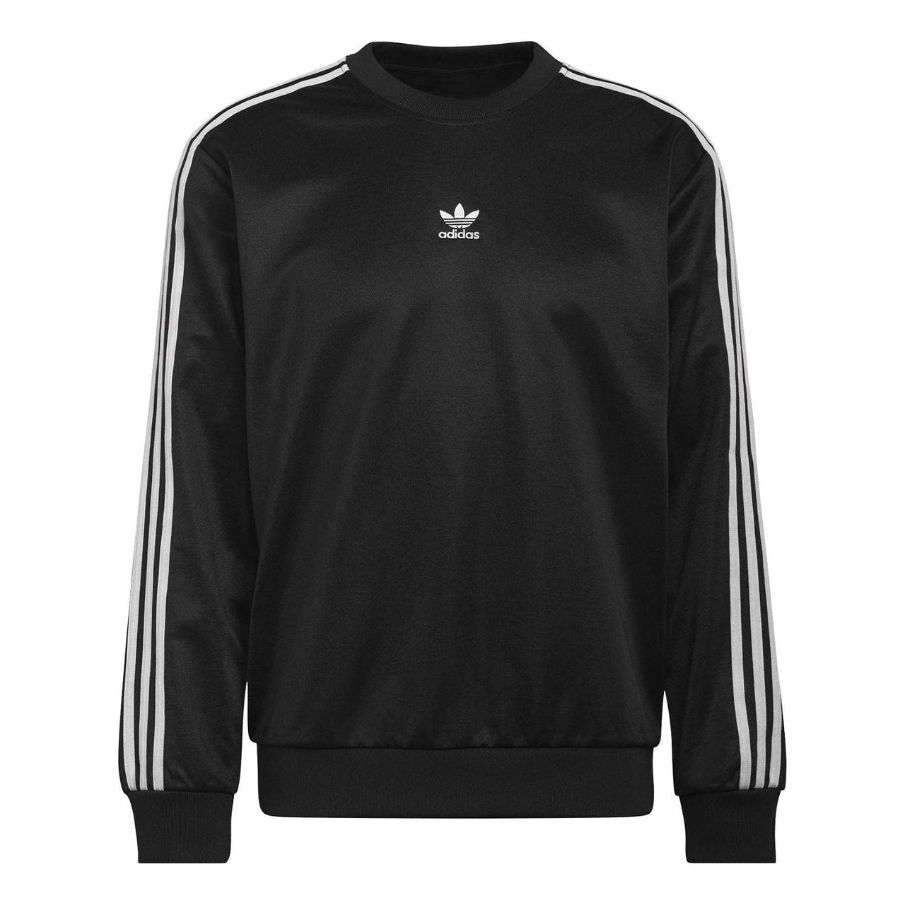 Men's adidas originals Stripe Solid Color Round Neck Pullover Long Sleeves Black HC1918