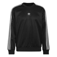 Men's adidas originals Stripe Solid Color Round Neck Pullover Long Sleeves Black HC1918