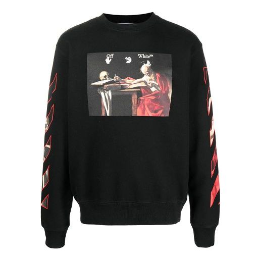 Men's Off-White Pattern Printing Round Neck Long Sleeves Black OMBA025F21FLE0051001