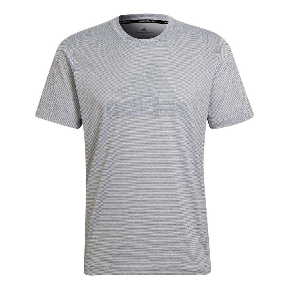 Men's adidas Solid Color Stripe Logo Printing Round Neck Short Sleeve Japanese Version Gray T-Shirt HB9193