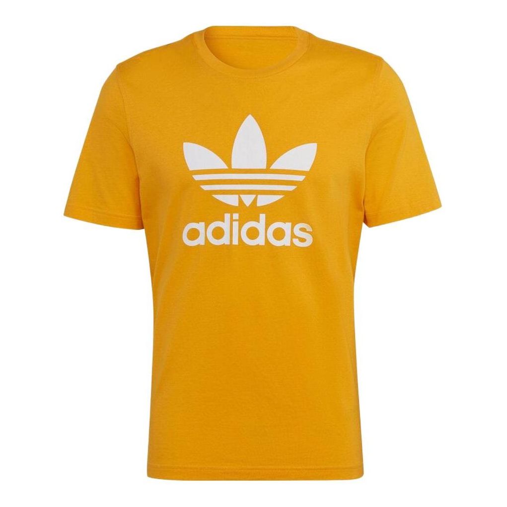 Men's adidas Large Logo Printing Casual Pullover Short Sleeve Japanese Version Yellow T-Shirt HK5229