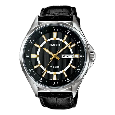 Men's CASIO Dress Quartz Movement Stainless Steel Case Black Dial 50m Waterproof 43mm Watch Analog Mens MTP-E108L-1AVDF