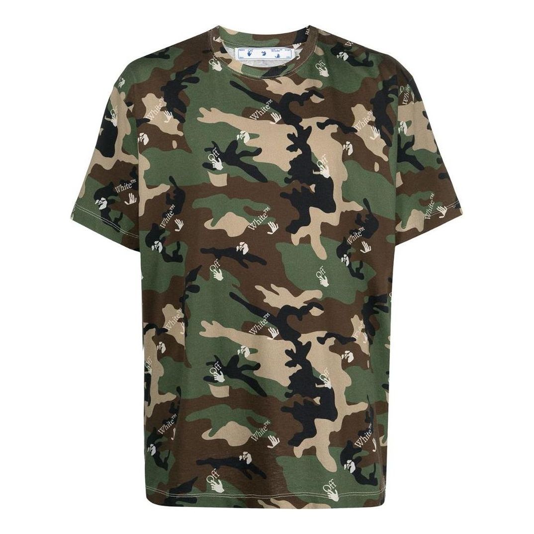 Men's Off-White SS22 Camouflage Pattern Round Neck Short Sleeve Version Green T-Shirt OMAA038S21JER01656005600