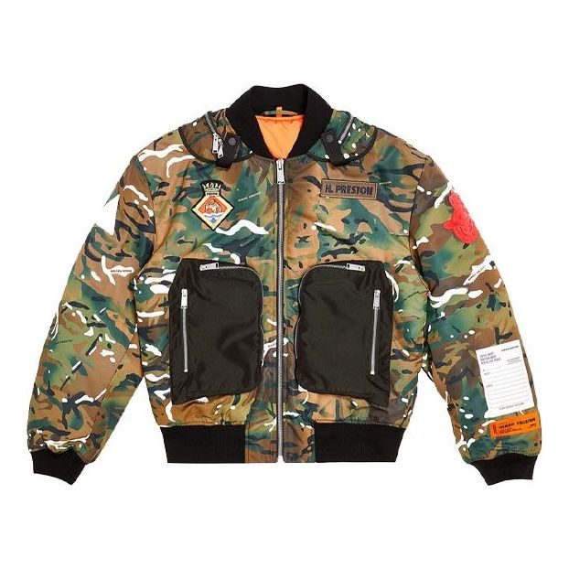 Men's HERON PRESTON Camouflage Functional Long Sleeves aviator Jacket Green HMEH002F20FAB0035900