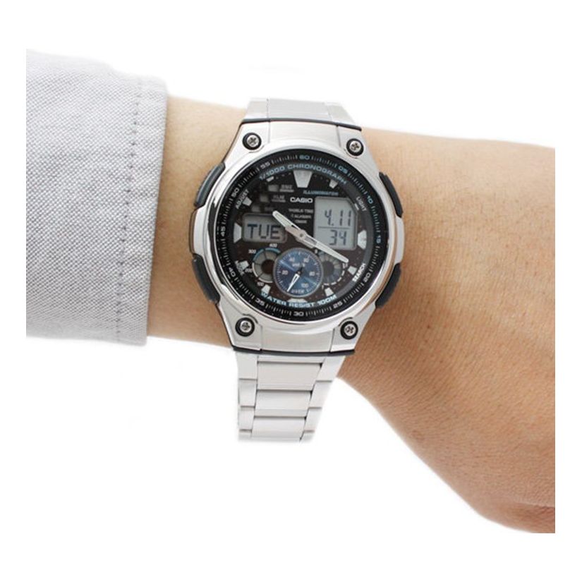 CASIO Sports Mens Silver Analog/Digital Combo AQ-190WD-1A