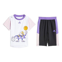 (GS) adidas Training T-Shirt Set 'White Black Purple' HD7545