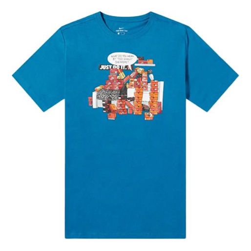 Nike Shoe Printing Round Neck Short Sleeve Blue CK2661-457