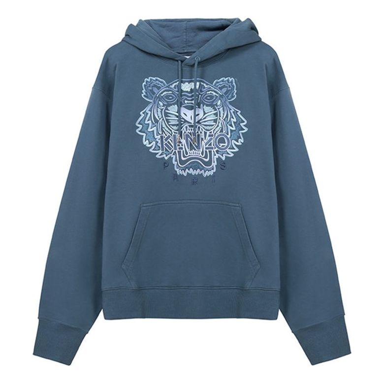 Men's KENZO SS21 Tiger Head Embroidered Hooded Sports Blue FB55SW3164XG-67