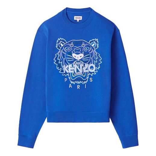 Men's KENZO Tiger Embroidered Pattern Round Neck Pullover Royal blue FB55SW1104XA-71