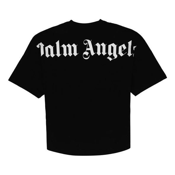 Men's PALM ANGELS Logo Mock Neck Tee Logo Printing Short Sleeve Black PMAA002E194130021001