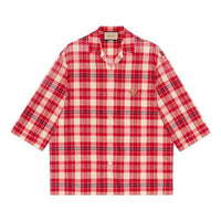 Gucci FW21 animal Embroidered Plaid Short Sleeve Shirt Red 653446-ZAG0O-6172
