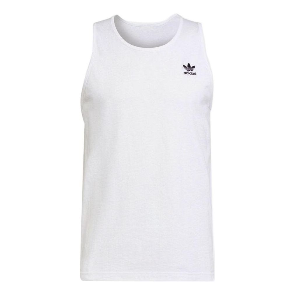 Men's adidas originals Solid Color Logo Round Neck Sports White Vest H35497