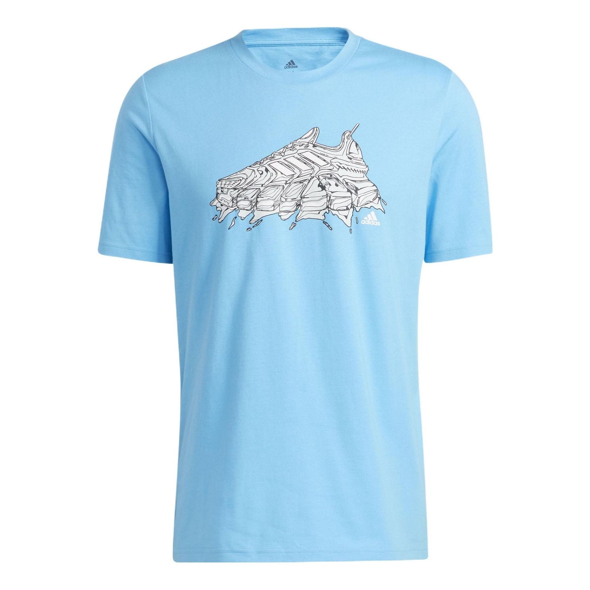 Men's adidas Logo Shoes Printing Sports Round Neck Short Sleeve Blue T-Shirt HA6684