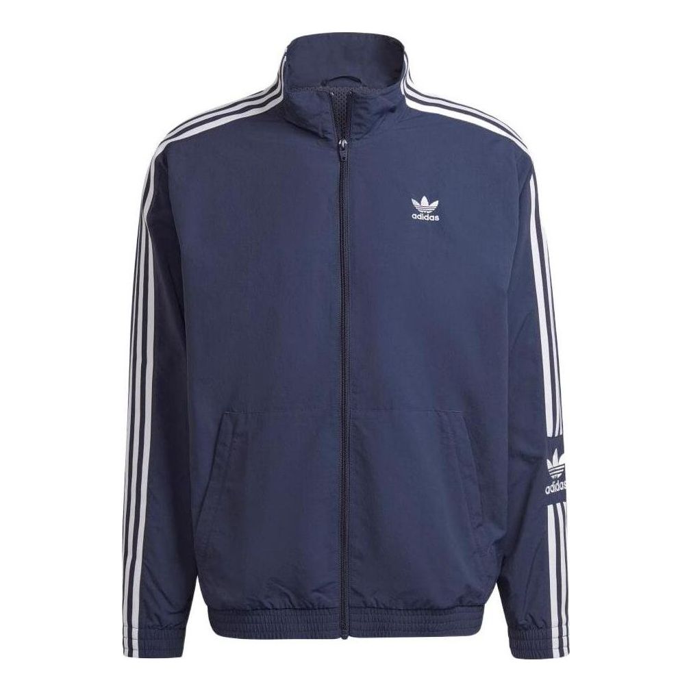 adidas originals Solid Color Stripe Zipper Stand Collar Jacket Japanese version Blue HC2000