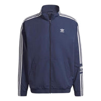 adidas originals Solid Color Stripe Zipper Stand Collar Jacket Japanese version Blue HC2000