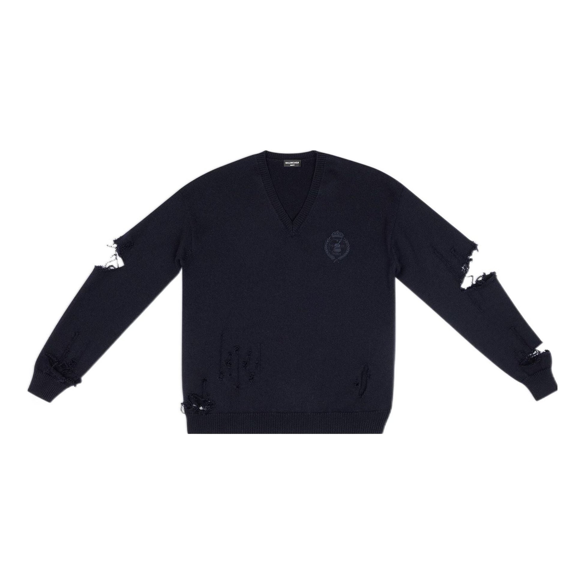 Balenciaga Destroyed V-Neck Knit Sweater 'Navy' 696091T16420414