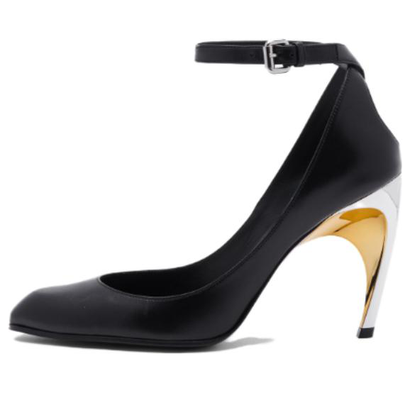(WMNS) Alexander McQueen Armadillo 95 Leather Ankle Strap Pumps 'Black' 780679WIEX21399