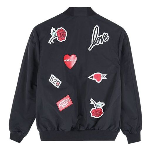 (WMNS) adidas neo Stand-up Collar Sports Back Printing Jacket 'Black' EH6505