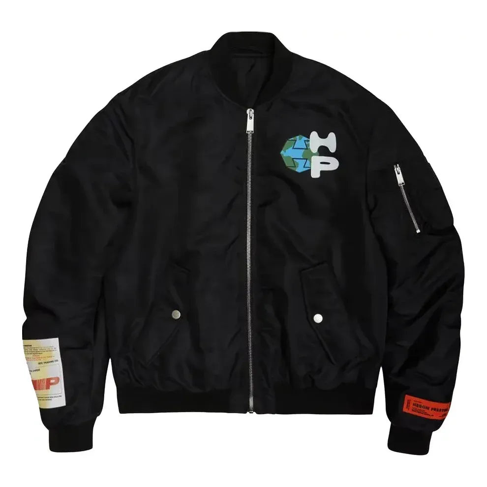HERON PRESTON FW21 HP World Wide Print Bomber 'Black' HMEH005F21FAB0011001