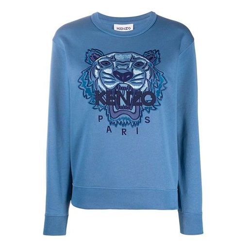 (WMNS) KENZO Cotton Tiger Head Pattern Embroidered Pullover Round Neck Casual Sports Hoodie Blue FA62SW8244XA-67