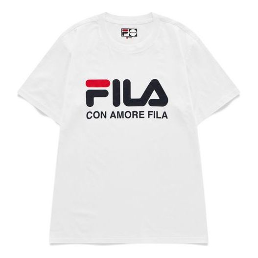 Men's FILA FUSION Round Neck Breathable Sports Knit Casual Short Sleeve White T11M829150B-WT
