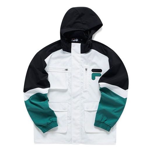 FILA FUSION Contrasting Colors Woven Loose Casual Sports Hooded Jacket White T11M123703F-GN