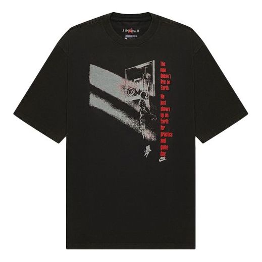 Air Jordan Basketball Sports Printing Round Neck Short Sleeve Black CV5108-010