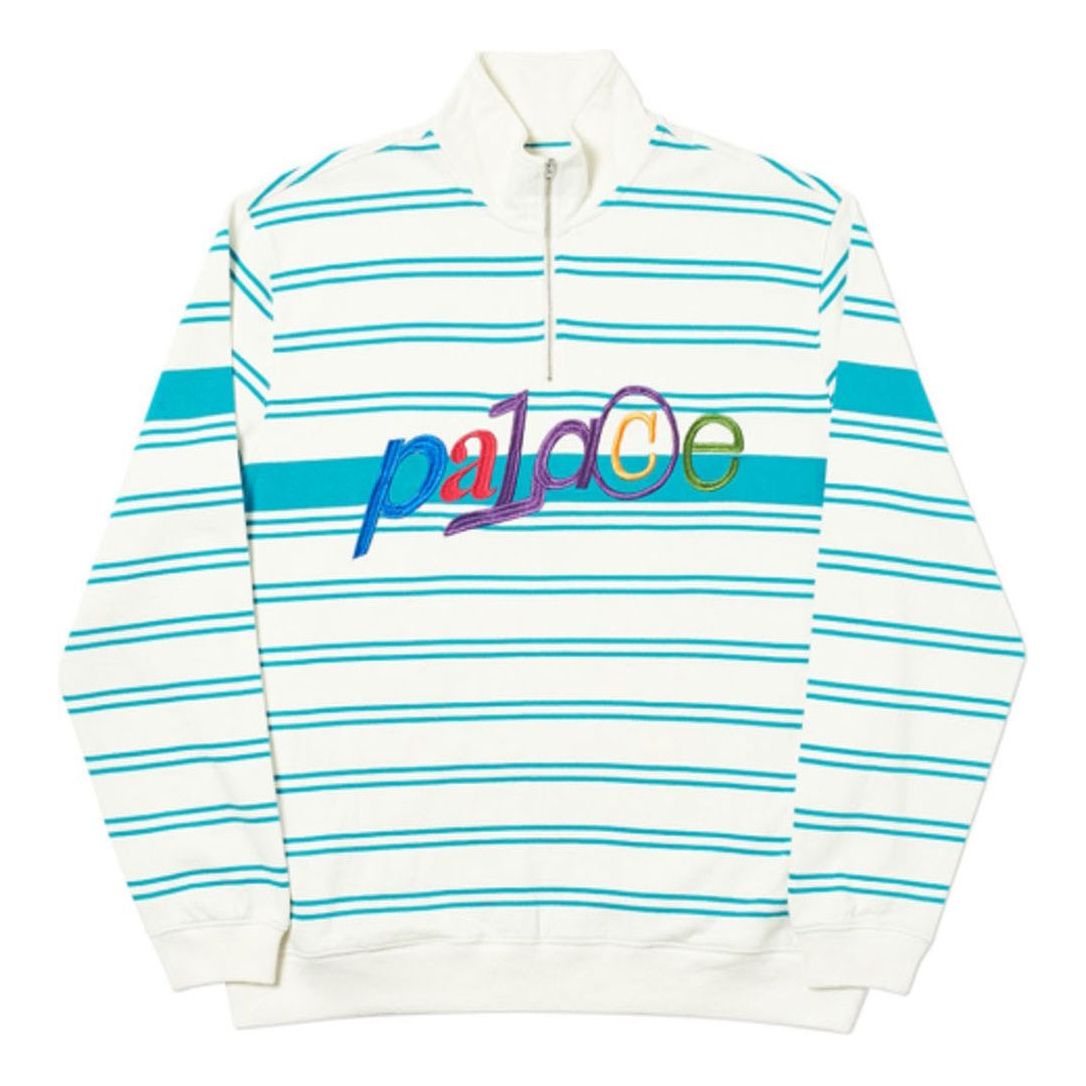 PALACE Space Cadet 1/4 Zip White Green High Collar Long Sleeves P18FW132