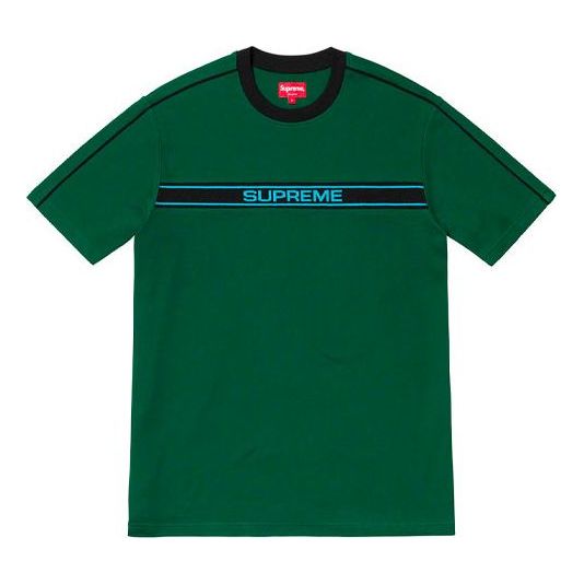 Supreme SS19 Chest Stripe Logo SS Top Green Logo Tee SUP-SS19-428