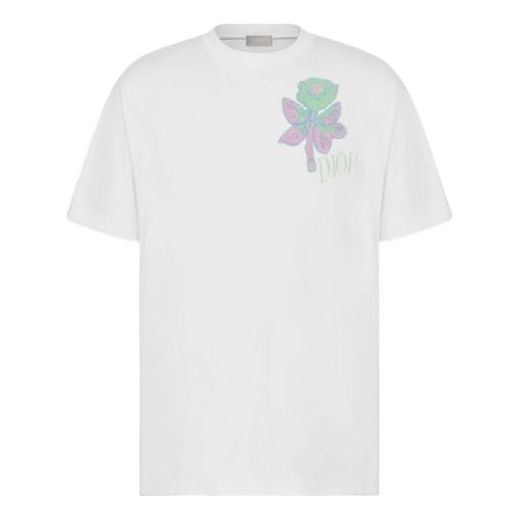 Men's DIOR Rose Embroidered Short Sleeve White 943J605D0554-089