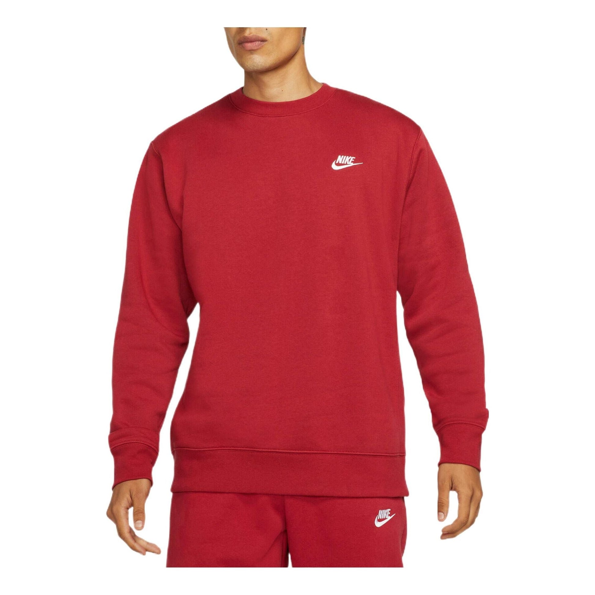 Nike Sportswear Club Solid Color Logo Embroidered Round Neck Long Sleeves Red BV2662-690