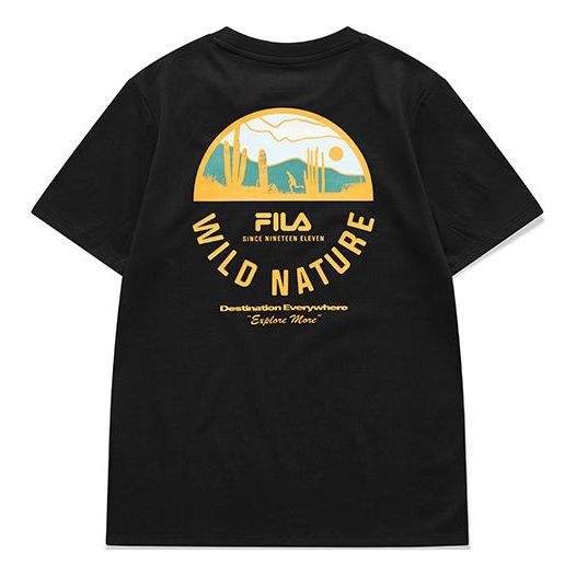 FILA FUSION Back Pattern Printing Sports Round Neck Short Sleeve Black T11W123101F-BK