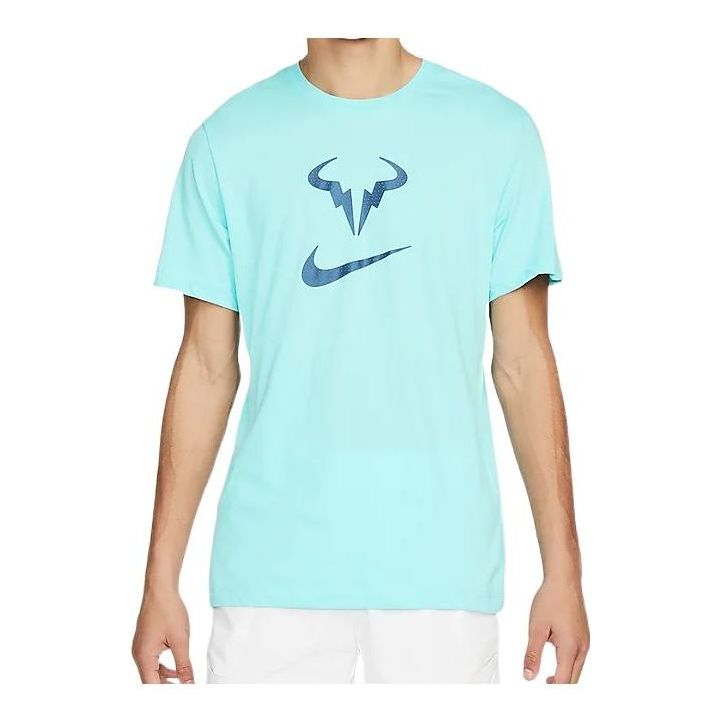 Men's Nike Court Dri-FIT Rafa Logo Printing Quick Dry Sports Short Sleeve Light Blue DD8572-482