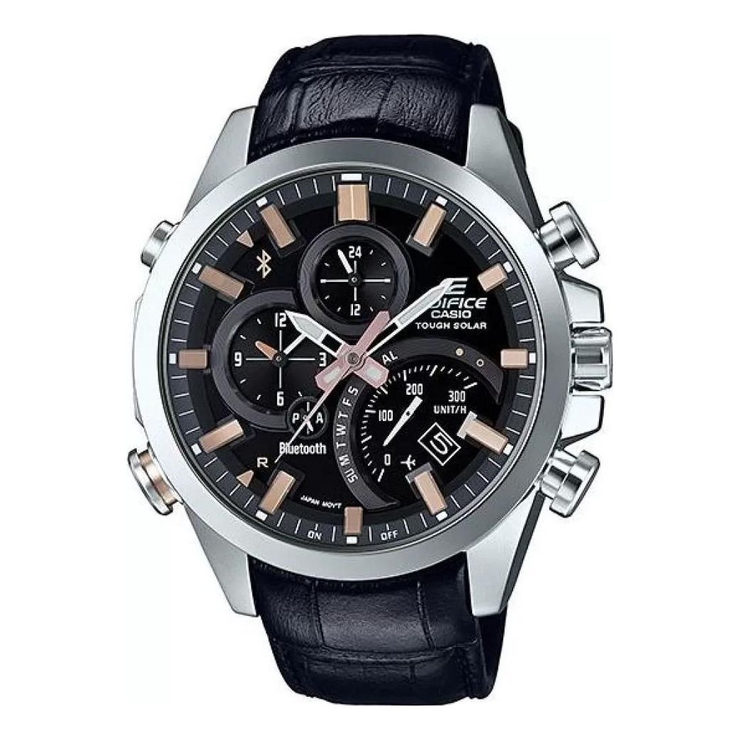 Men's CASIO EDIFICE Series Fashion Waterproof Quartz Movement Leather 48mm Watch Black Belt Mens EQB-500L-1A