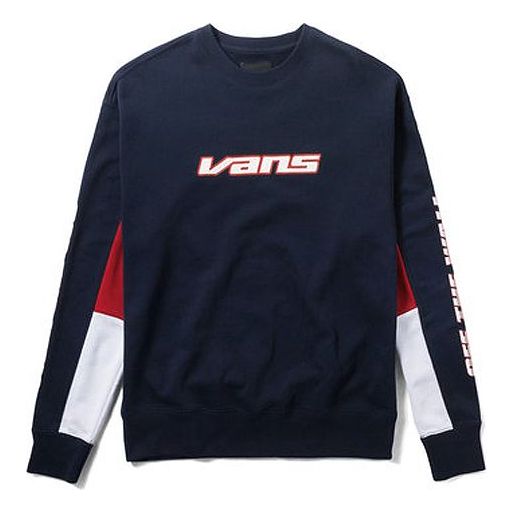 Vans Red logo Red Blue White Colorblock Round Neck Pullover Couple Style VN0A3DHE4NH