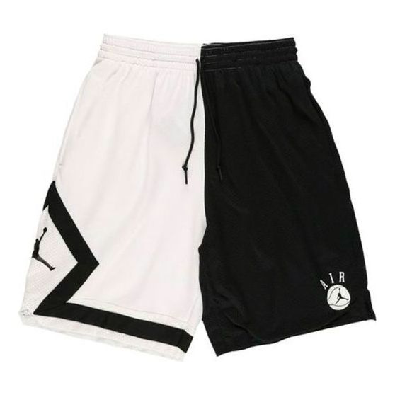 Air Jordan Drawstring Splicing Basketball Training Sports Shorts Black White Colorblock AJ1112-011