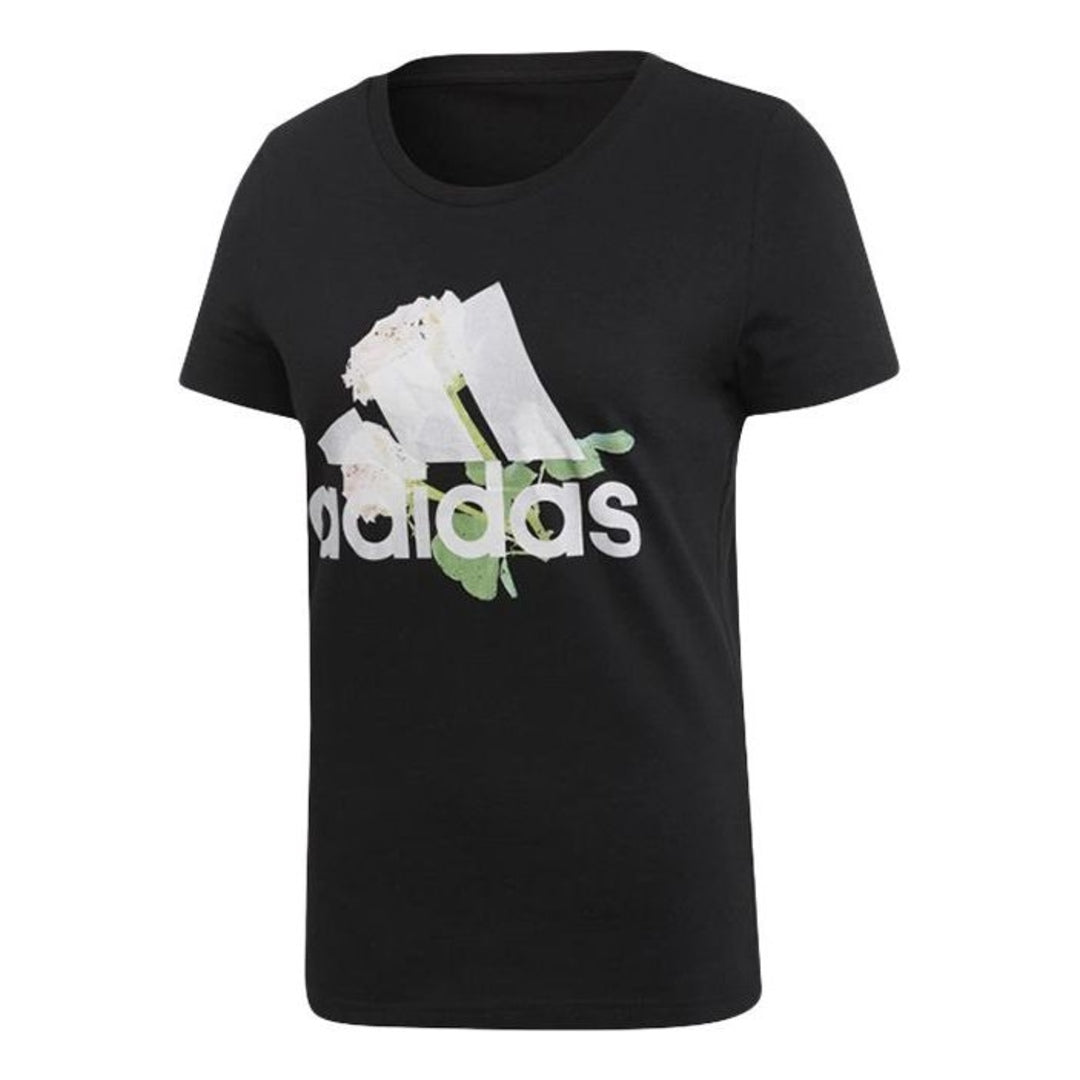 (WMNS) adidas Must Haves Flower T-Shirt Asia Sizing 'Black White' ED6160