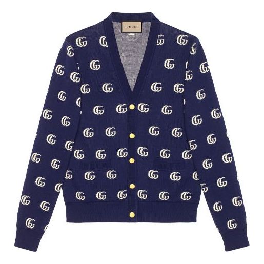 Men's Gucci FW21 GG Full Print Cotton Jacquard Knit Cardigan Blue 660285-XKBVB-4594