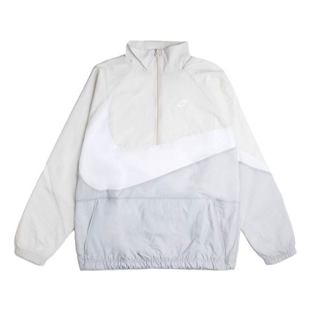 Nike Logo Colorblock Half Zipper Stand Collar Jacket Creamy White AJ2696-012