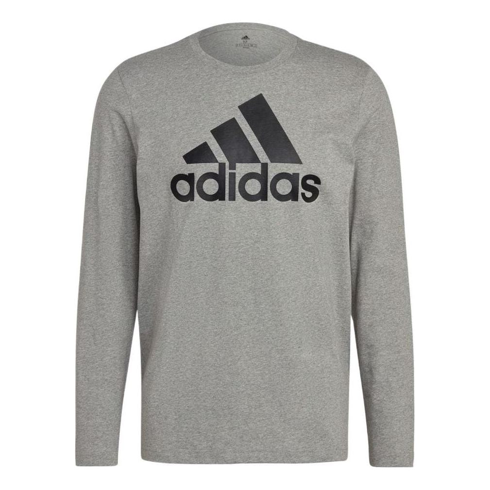 Men's adidas Large Logo Printing Straight Round Neck Pullover Long Sleeves Gray T-Shirt H14623