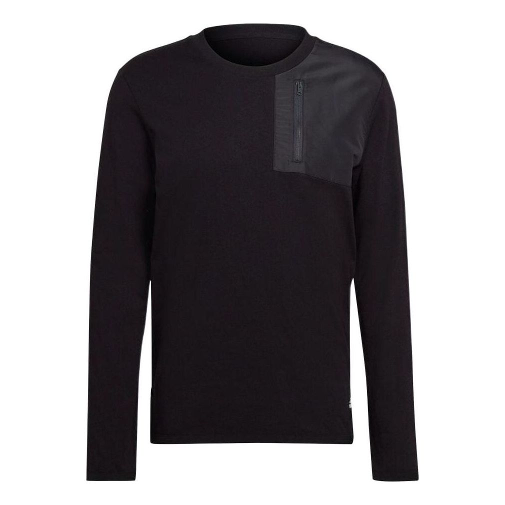 Men's adidas Solid Color Zipper Pocket Long Sleeves Black T-Shirt HN1661