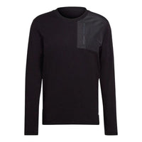 Men's adidas Solid Color Zipper Pocket Long Sleeves Black T-Shirt HN1661