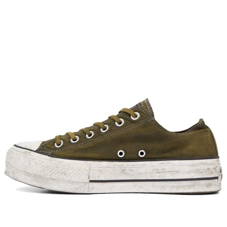 (WMNS) Converse Chuck Taylor All Star Canvas Rust Platform Low Top Thick Sole Dirty Shoes Army Green 565763C