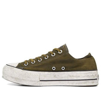 (WMNS) Converse Chuck Taylor All Star Canvas Rust Platform Low Top Thick Sole Dirty Shoes Army Green 565763C