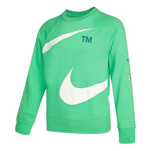 Men's Nike Swoosh Ft Crew Large Logo Printing Knit Round Neck Pullover Green DD6097-362