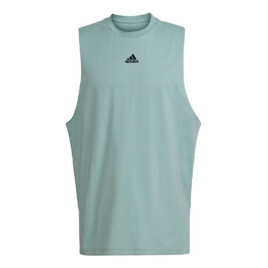 Men's adidas Round Neck Logo Sports Green Vest H54038