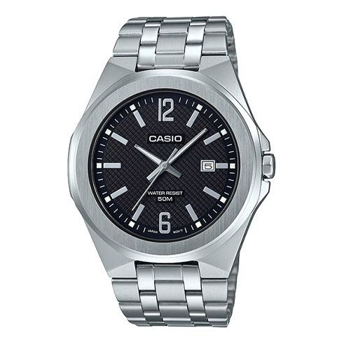 CASIO Waterproof Stainless Steel Strap Mens Black Analog MTP-E158D-1AQ